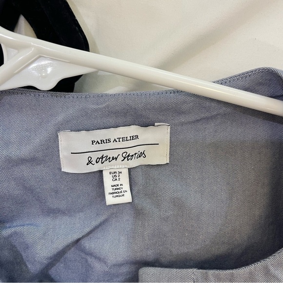 & OTHER STORIES A-Line Cotton Blue Chambray Bow Front Dress Size 2 - Picture 14 of 14